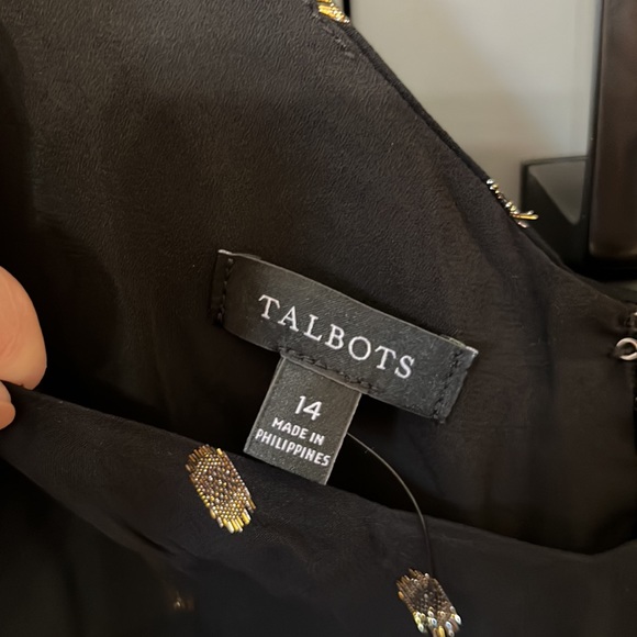 NWT{Talbots}Sz 14 Black Chiffon w/Gold Dot Maxi Vneck Sleeveless Dress - Picture 6 of 8